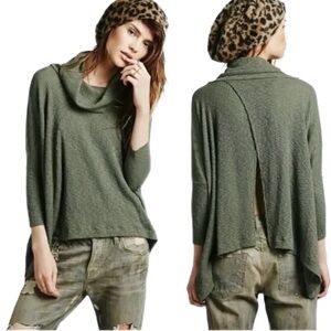 Free People “World Traveler” Cotton Blend Cowl Neck waffle shirt with open back